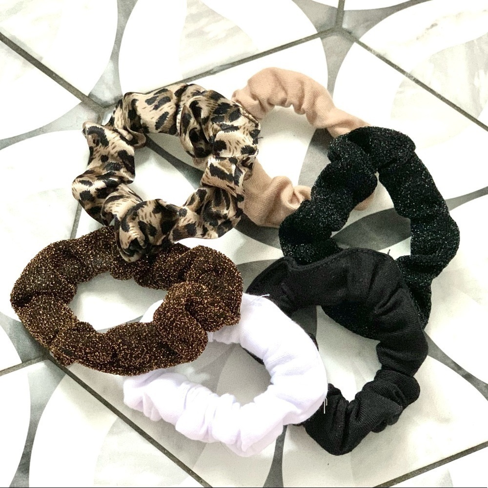 Neutral Leopard Thin Scrunchies - Set of 6